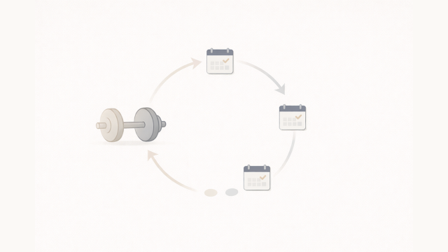 ダンベルとカレンダーが円でつながる継続のイメージ
