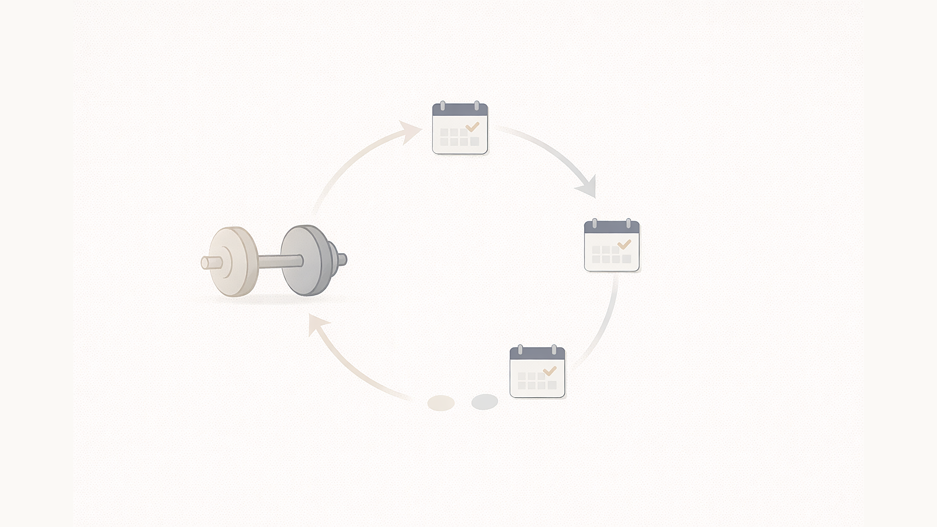 ダンベルとカレンダーが円でつながる継続のイメージ