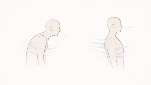 猫背姿勢と整った姿勢を並べた比較図