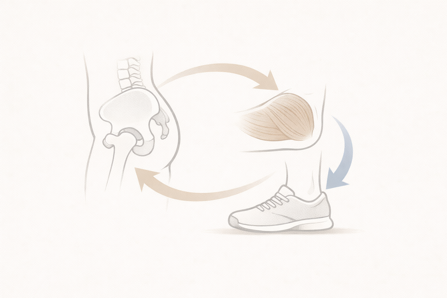 骨盤・お尻・足元のつながりを示すヒップトレーニングのイメージ図