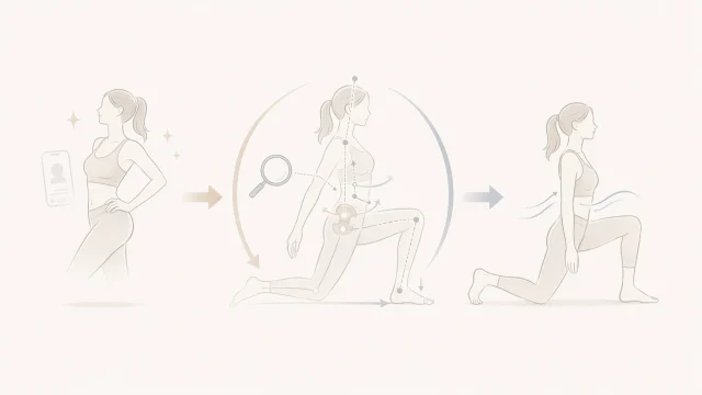 見た目重視のフォーム、動きの質を見る観察ライン、自然で無理のないフォームをやわらかな矢印でつなぎ、映える形と良いフォームは同じではないことを示したミニマルなイメージ図