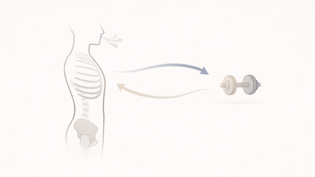 体幹からダンベルへ矢印が伸びる身体づくりのイメージ図