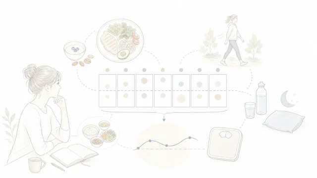 週単位の食事と活動量を見直しながら体脂肪減少を考える人