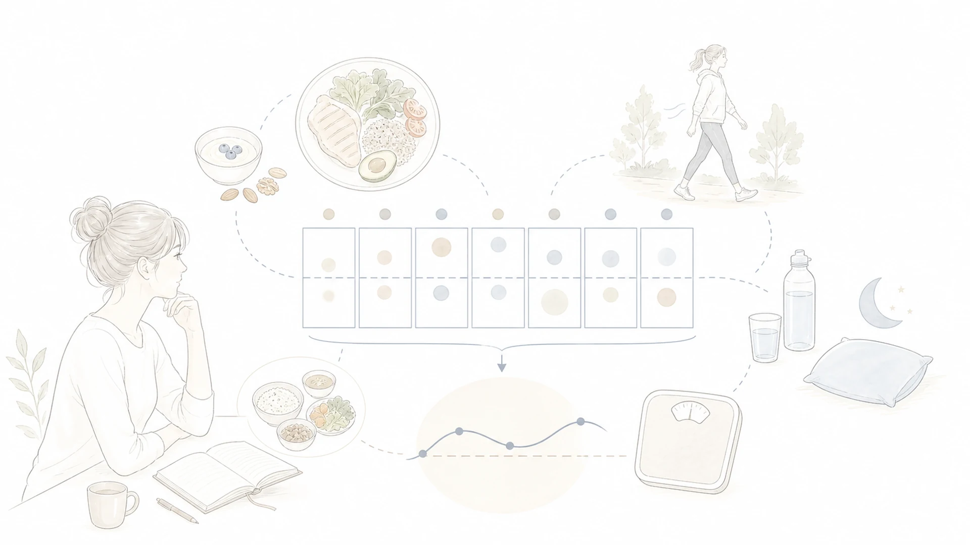 週単位の食事と活動量を見直しながら体脂肪減少を考える人