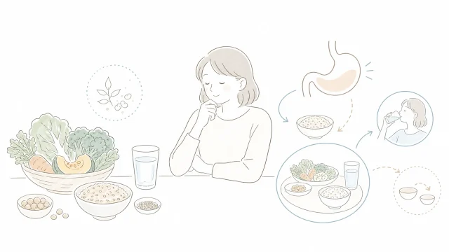 食物繊維の多い食事とお腹の張りを確認する人