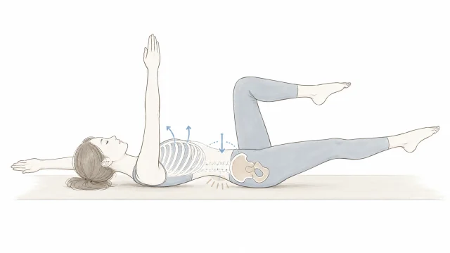 デッドバグで腰が浮かないように呼吸で支える人