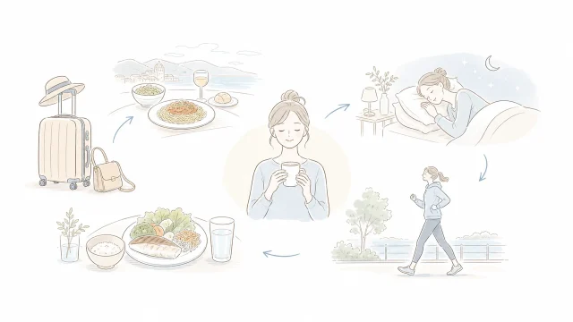 旅行中の食事後に日常へ戻す流れを考える人