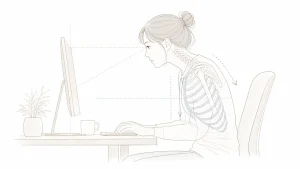 デスクワークで首が前に出る原因｜画面位置と胸郭から整える