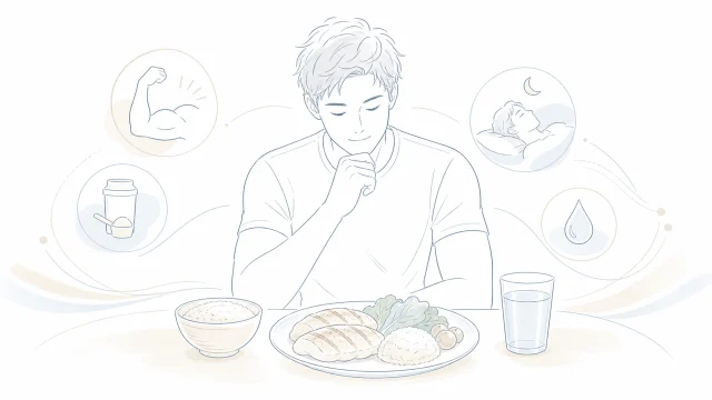 筋トレ後の食事内容を回復のために確認する人