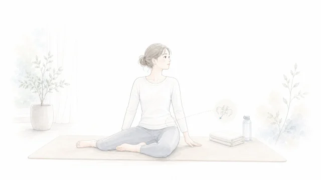 股関節を開くと腰が反りやすい人へを淡い手描きイラストで表したアイキャッチ