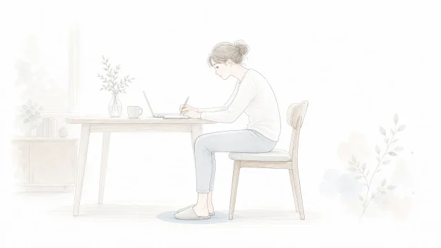 座ると背中が丸まりやすいならを淡い手描きイラストで表したアイキャッチ