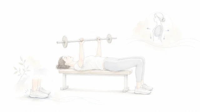 ベンチプレスで腰が反りやすい時を淡い手描きイラストで表したアイキャッチ