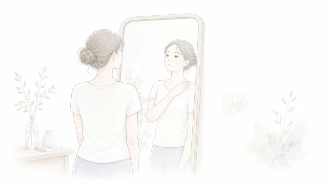 片側の肩だけ上がりやすい人へを淡い手描きイラストで表したアイキャッチ