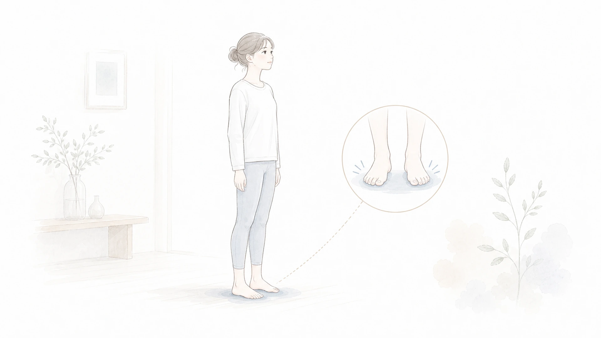 立つとふくらはぎが張りやすい時を淡い手描きイラストで表したアイキャッチ