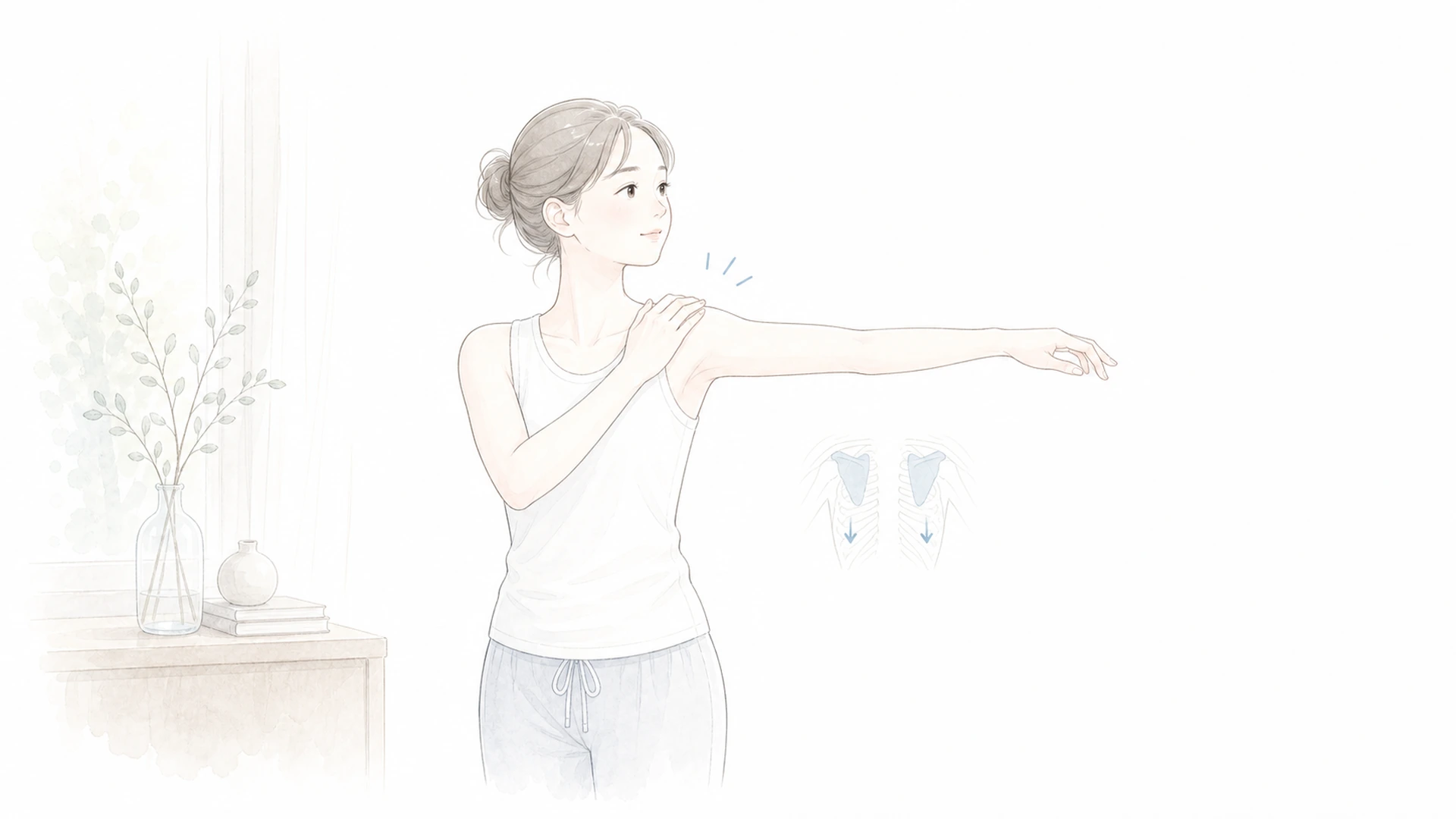 二の腕を引き締めたい人へを淡い手描きイラストで表したアイキャッチ