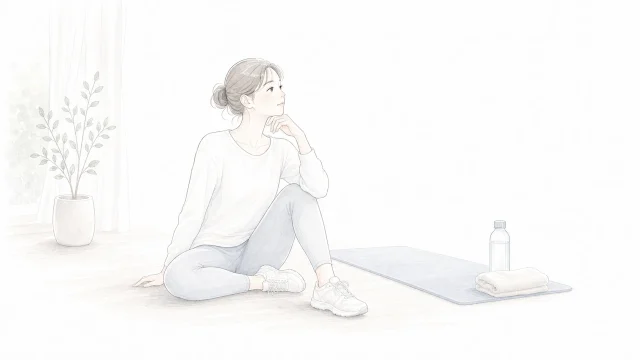 筋肉痛が残る日に同じ部位をやるか迷う時を淡い手描きイラストで表したアイキャッチ