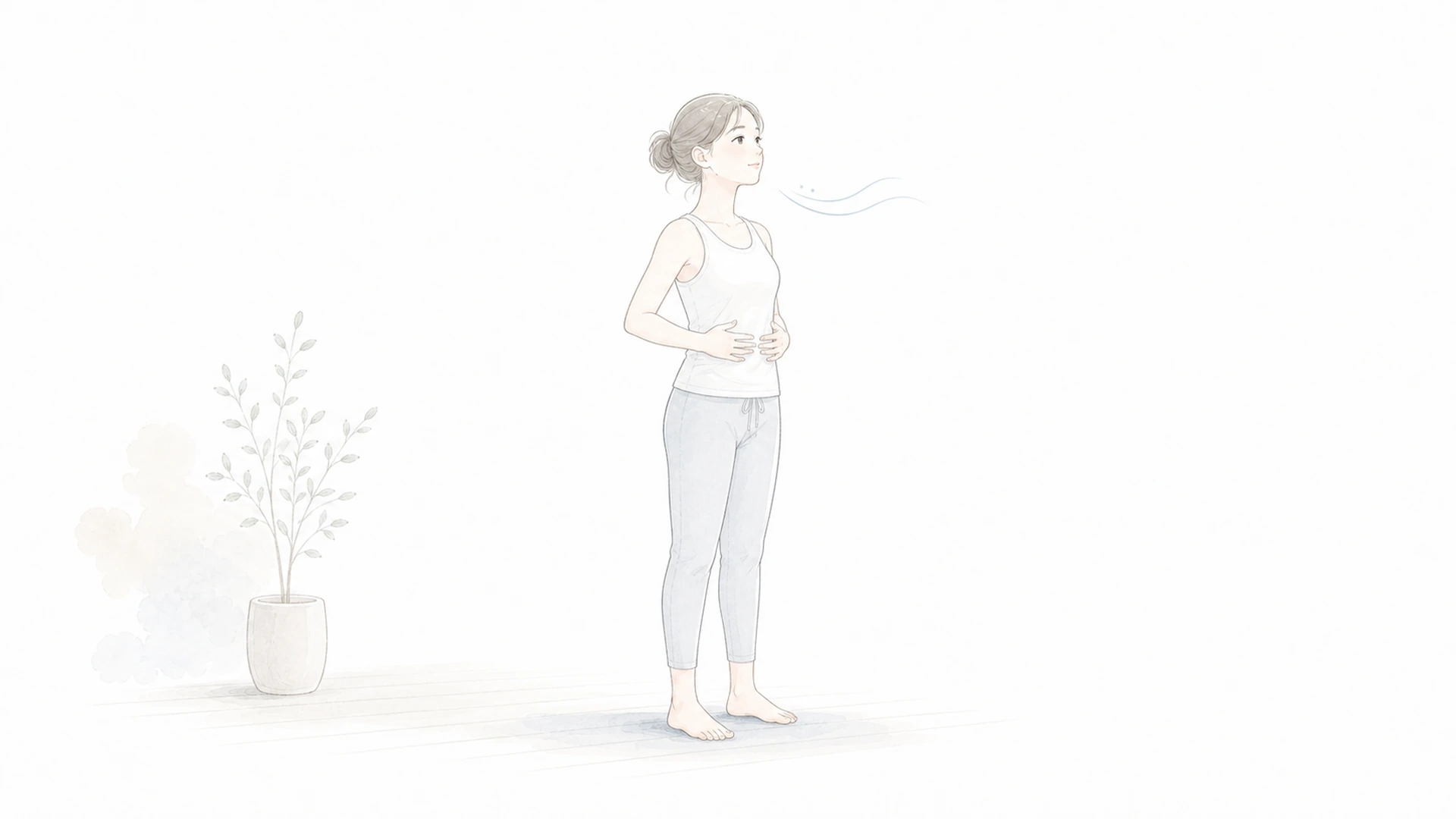 反り腰を直そうとしてお腹を固めすぎる人へを淡い手描きイラストで表したアイキャッチ