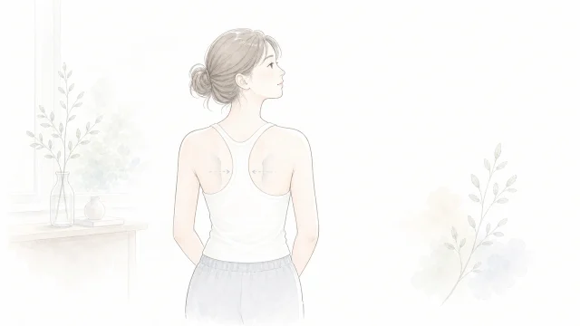肩甲骨を寄せても肩が軽くならない時を淡い手描きイラストで表したアイキャッチ