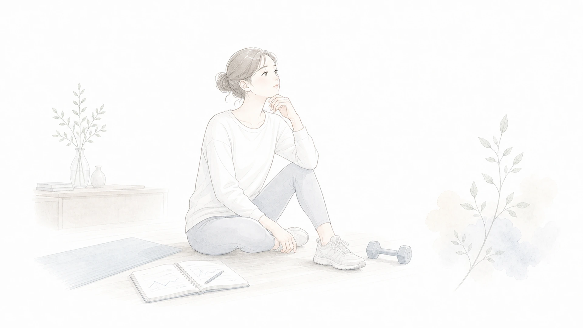 減量中に筋トレの重量が落ちる時を淡い手描きイラストで表したアイキャッチ