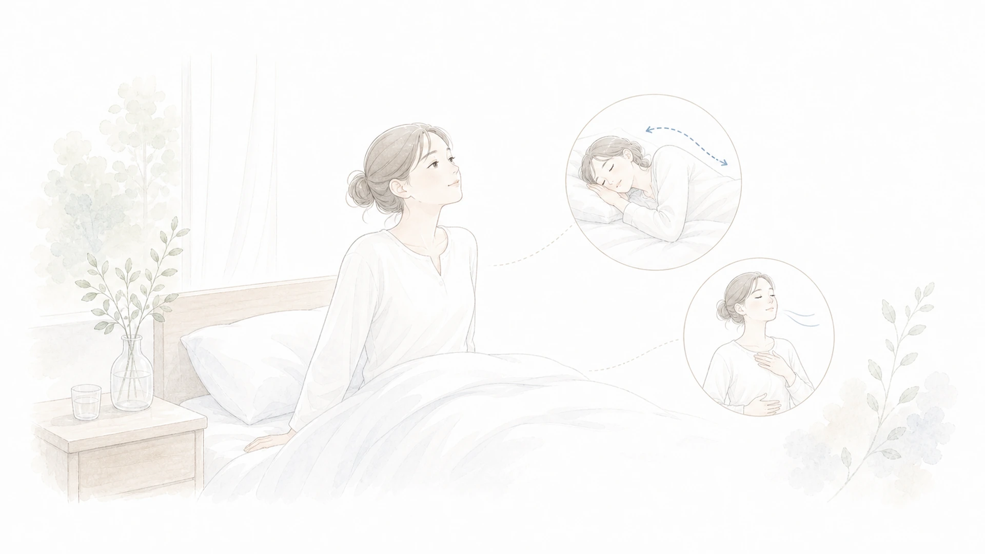 朝に首肩がこりやすい人へを淡い手描きイラストで表したアイキャッチ