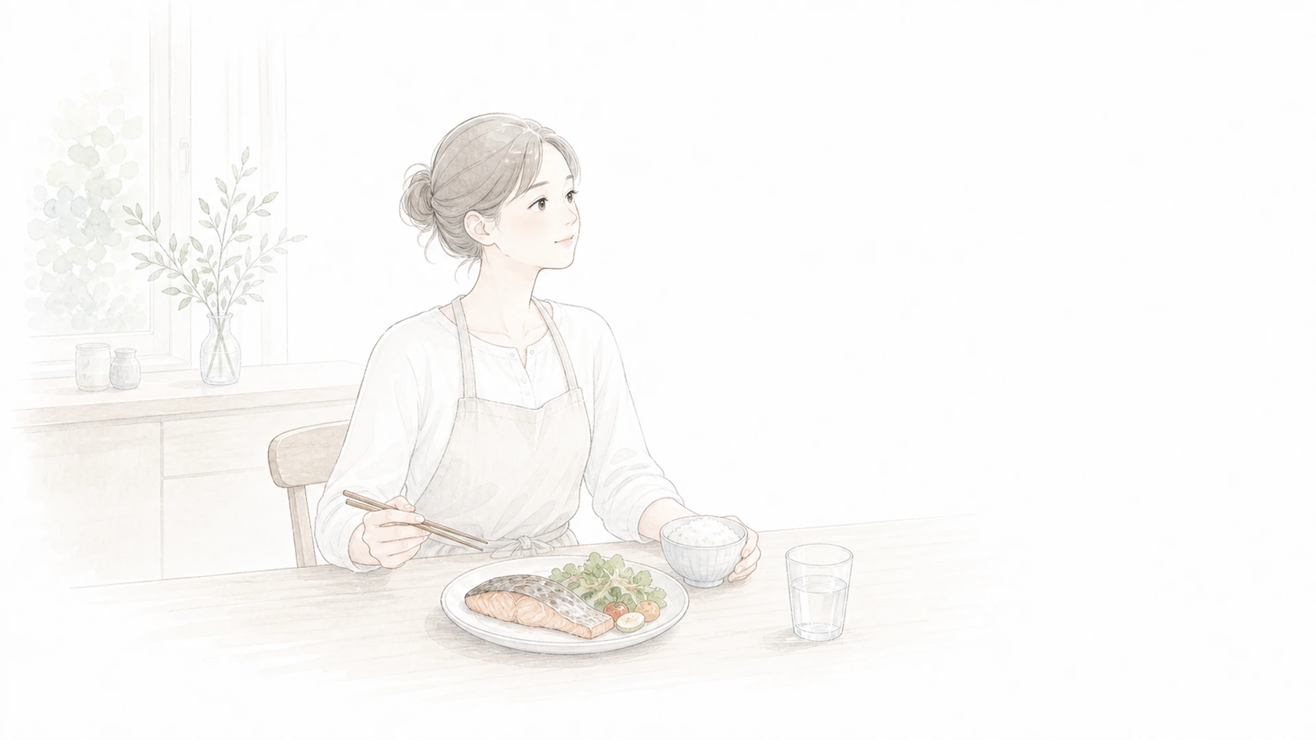夜の間食を減らしたい時を淡い手描きイラストで表したアイキャッチ