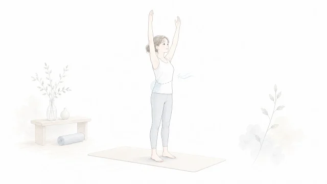 オーバーヘッド種目で肋骨が開きやすい時を淡い手描きイラストで表したアイキャッチ